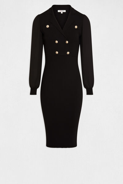 Robe pull ajustée avec boutons noir femme