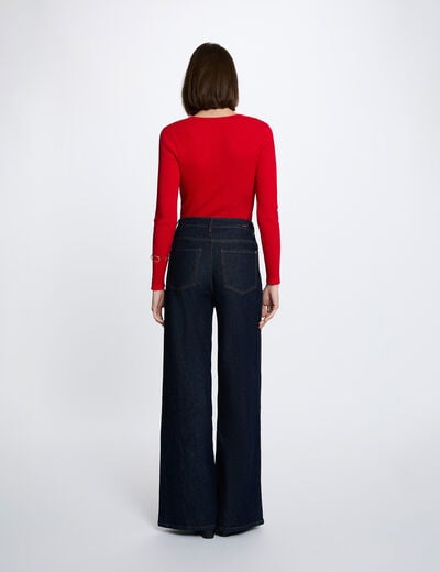 Pull col v fantaisie rouge femme