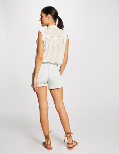 Short slim en jean à pont jean bleached femme