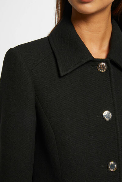 Manteau long droit boutonné noir femme