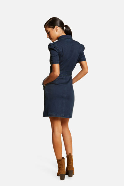 Robe droite zippée ceinturée en jean jean brut femme