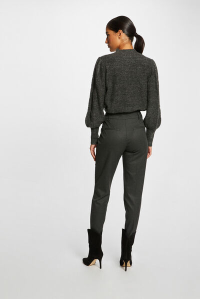 Pull manches longues avec col montant gris anthracite femme