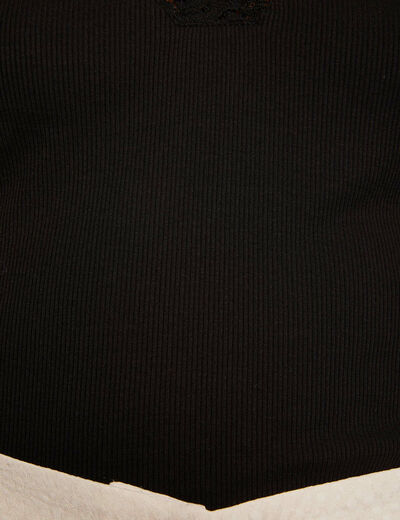 T-shirt manches courtes &agrave; dentelle noir femme