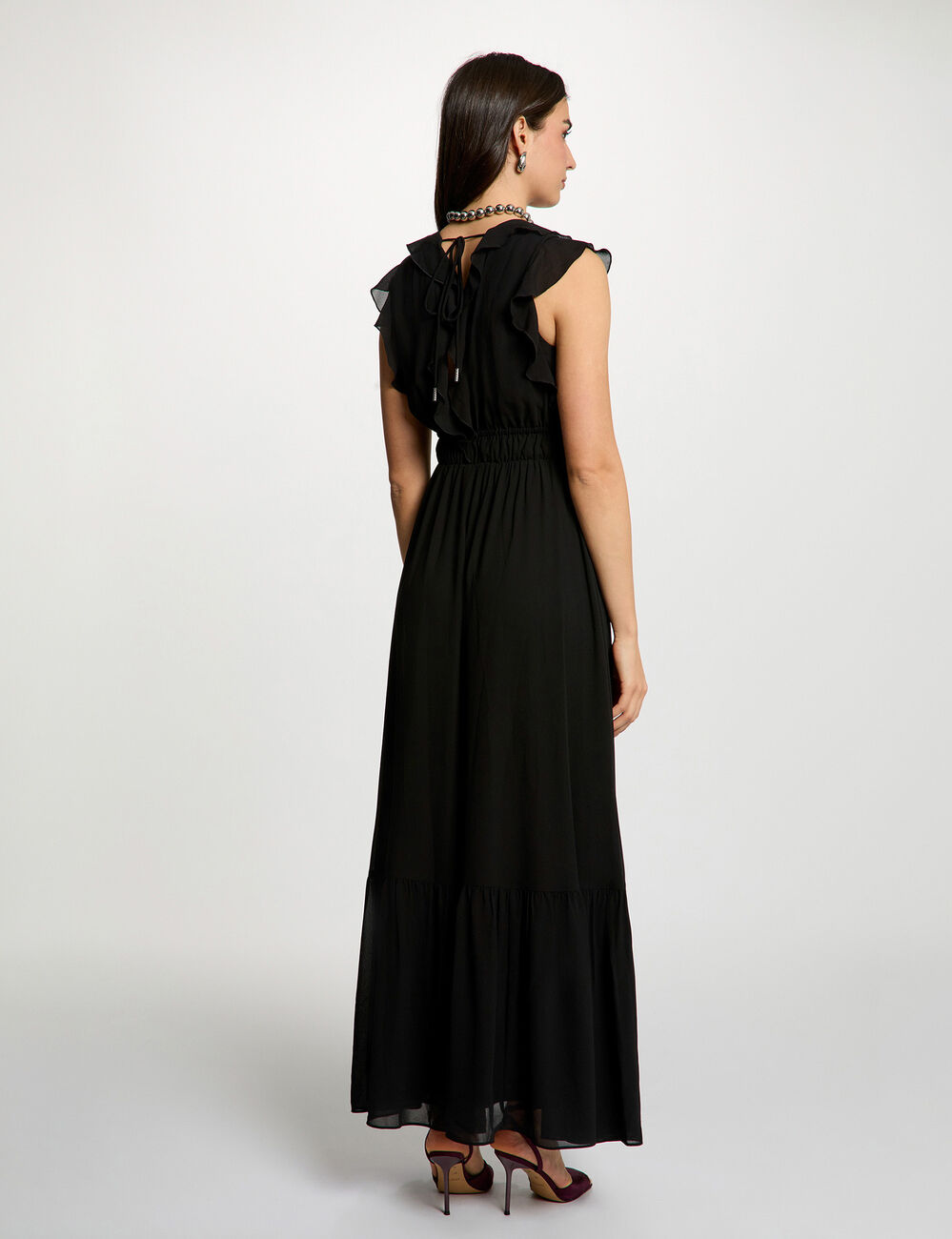 Robe longue col v noir femme