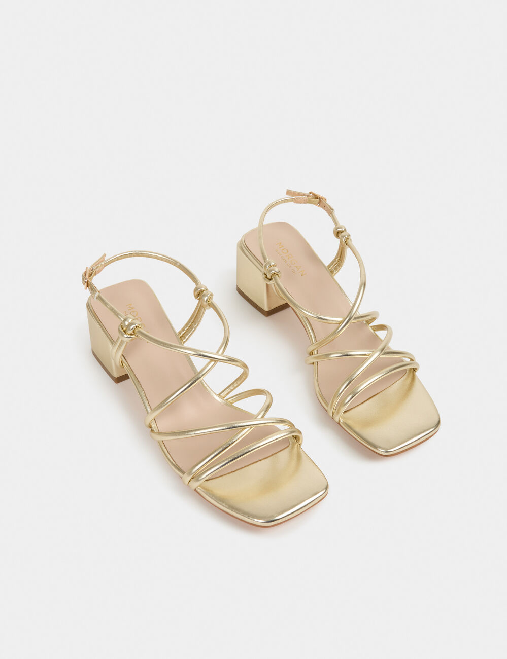 Sandales &agrave; talons carr&eacute;s dore femme