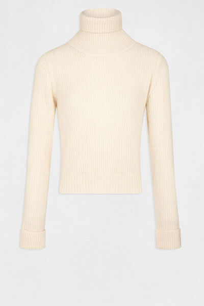 Pull manches longues col roulé ivoire femme