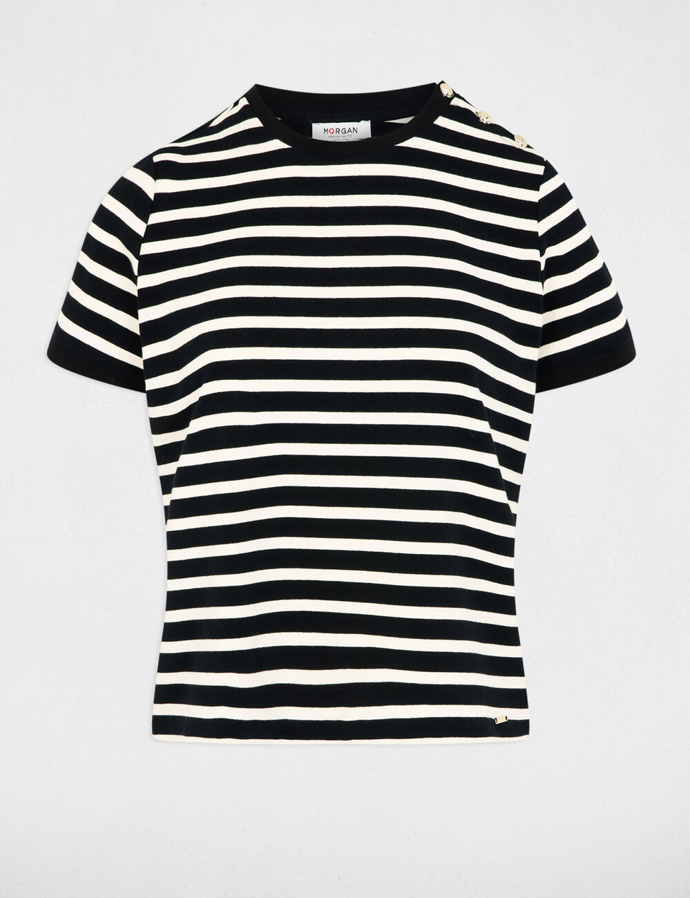 T-shirt ray&eacute; col rond noir femme