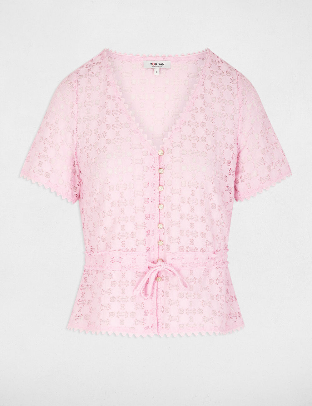 T-shirt manches courtes en dentelle rose femme
