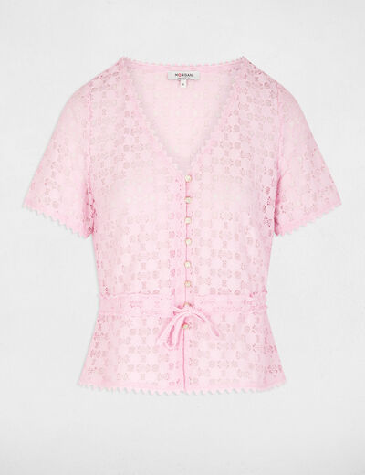 T-shirt manches courtes en dentelle rose femme