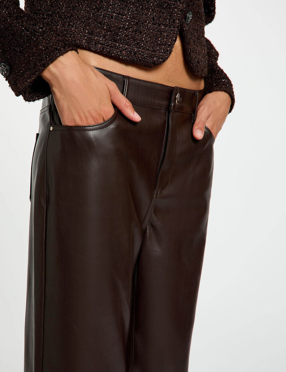 Pantalon bootcut similicuir marron fonc&eacute; femme