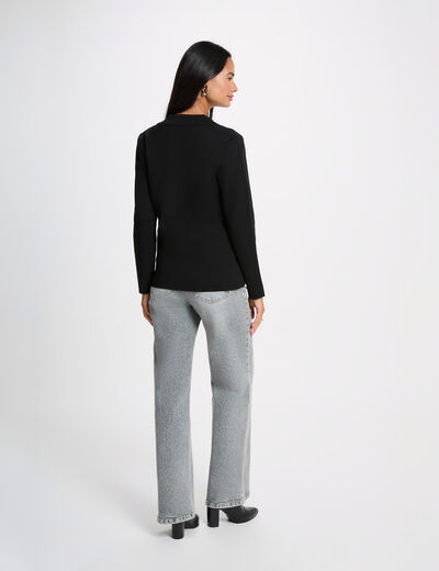Veste cintr&eacute;e col &agrave; revers noir femme