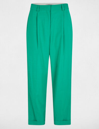Pantalon droit à pinces vert émeraude femme