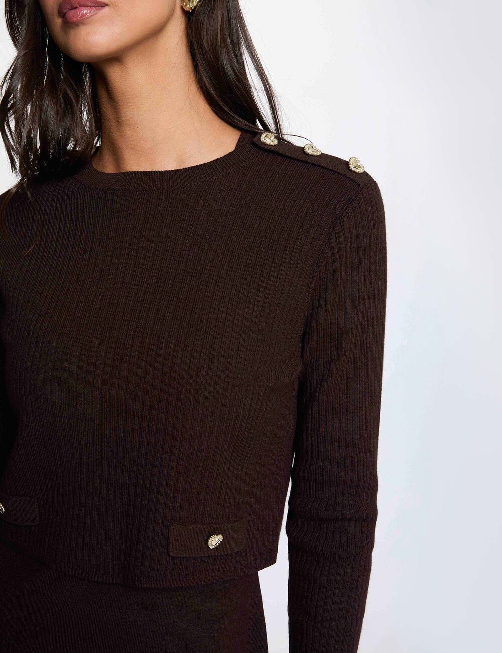 Robe tricot courte effet 2-en-1 marron fonc&eacute; femme
