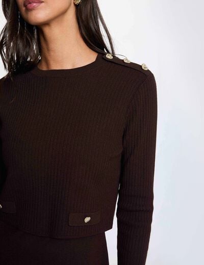 Robe tricot courte effet 2-en-1 marron fonc&eacute; femme