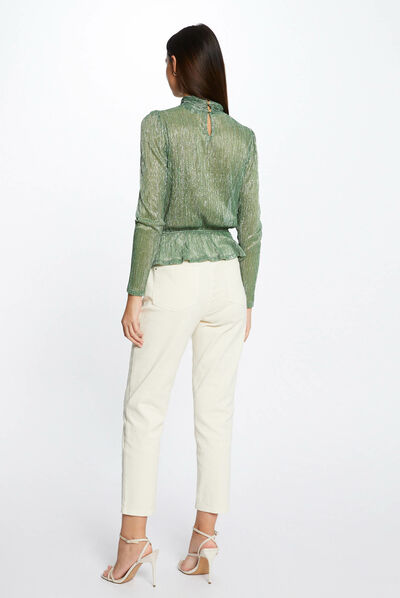 T-shirt manches longues métallisé vert femme