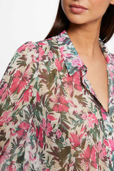 Chemise manches longues imprimé floral multico femme