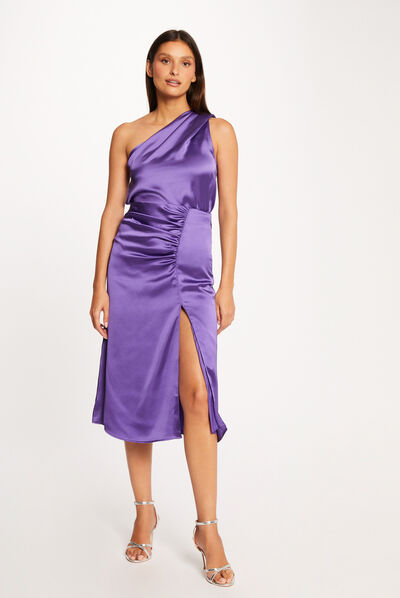 Blouse asymétrique satin violet femme