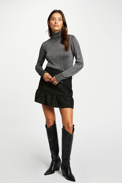 Pull manches longues avec ouverture argente femme