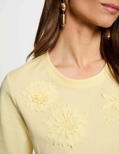 T-shirt droit col rond jaune pastel femme