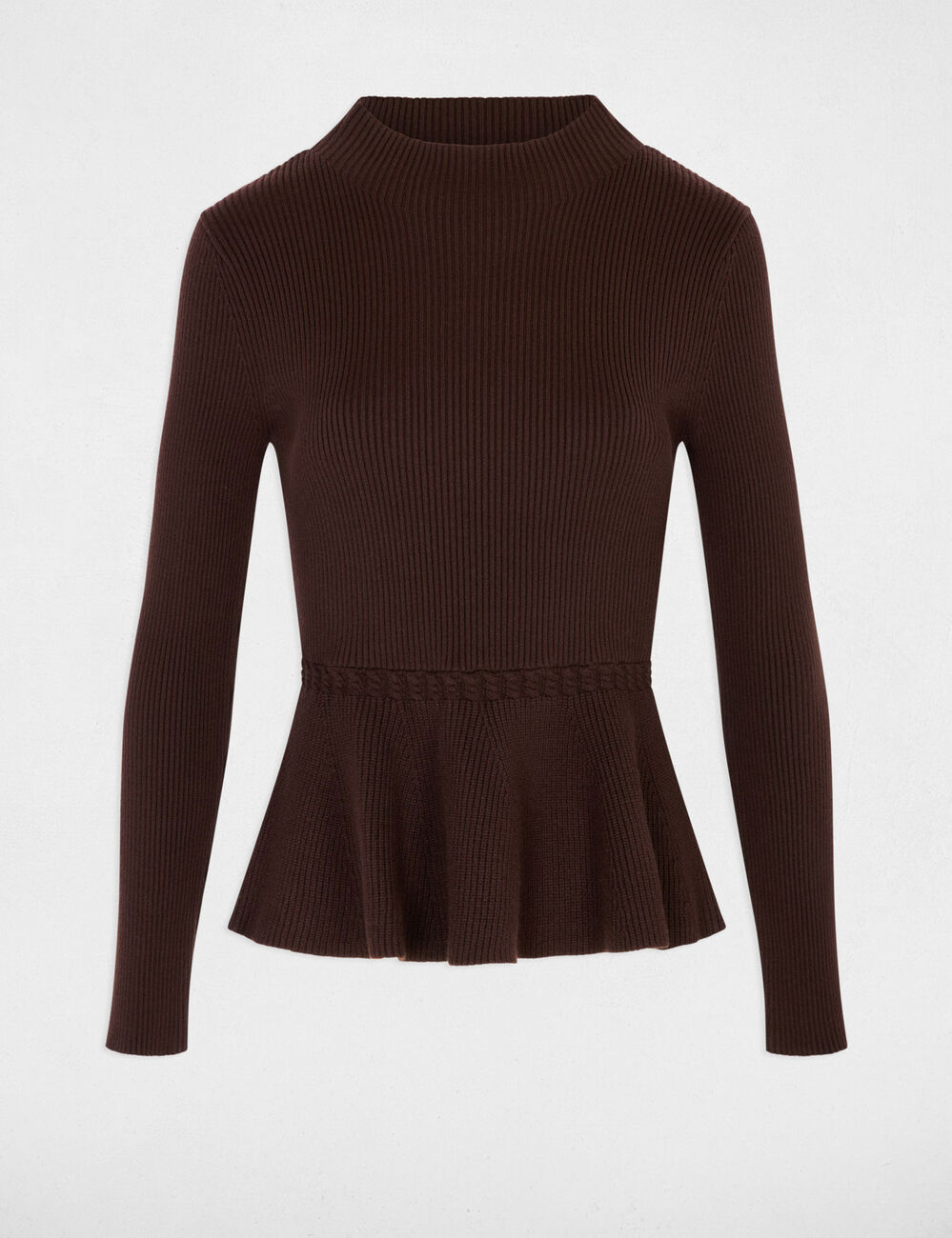 Pull col montant marron fonc&eacute; femme
