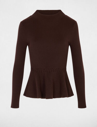 Pull col montant marron fonc&eacute; femme