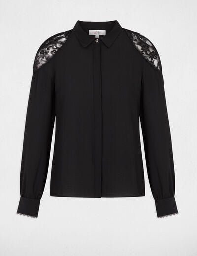 Chemise dentelle manches longues noir femme