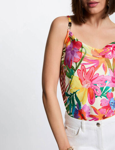 Top satin&eacute; col b&eacute;nitier multicolore femme