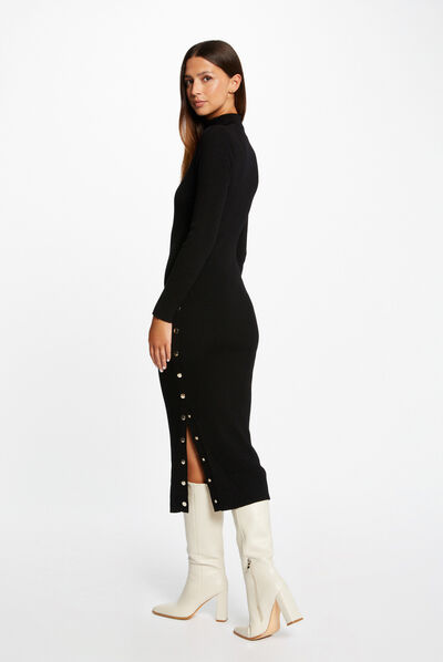 Robe pull midi ajustée avec ouverture noir femme