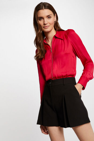 Chemise manches longues satin fuchsia femme