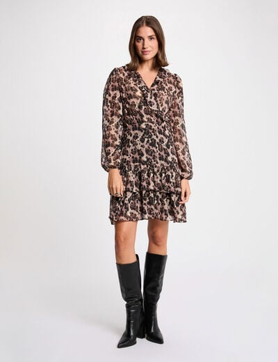 Robe courte col v multicolore femme