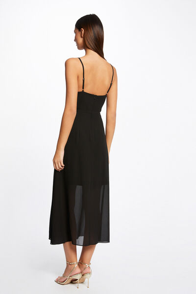 Robe midi évasée bretelles chaînes noir femme