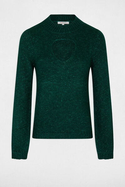 Pull manches longues avec ouverture vert fonce femme