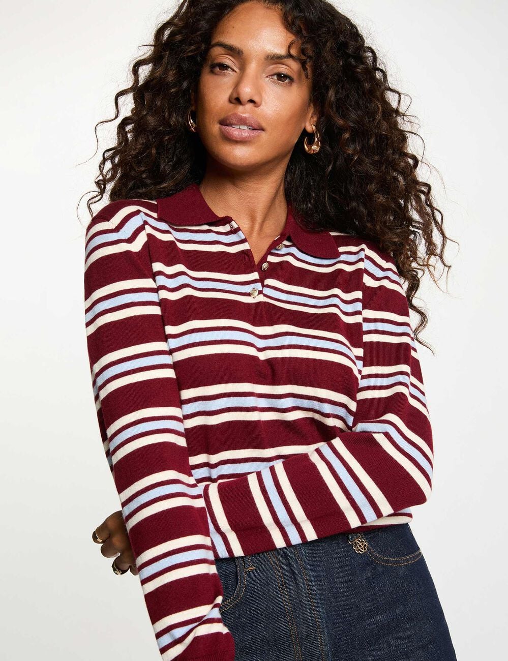 Pull col &agrave; revers bordeaux femme