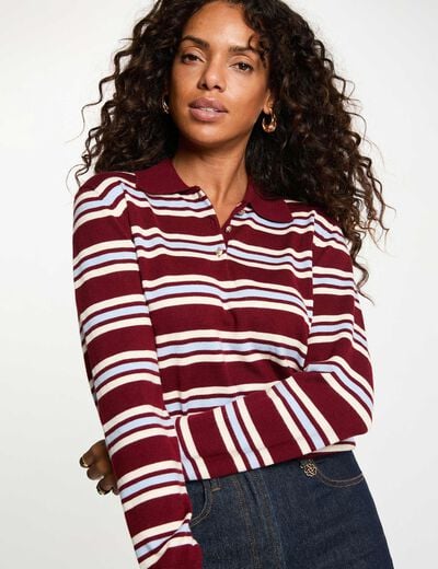 Pull col &agrave; revers bordeaux femme