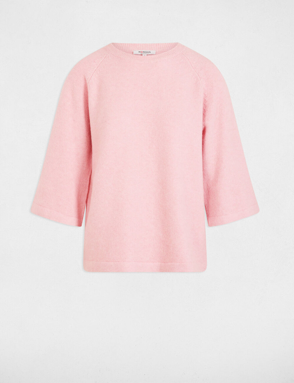Pull manches 3/4 oversize rose poudr&eacute;e femme