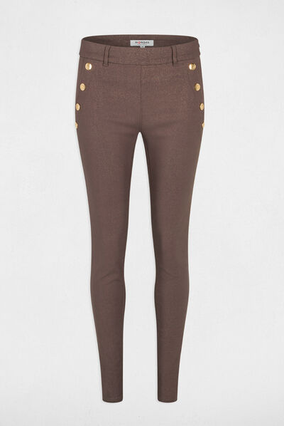 Pantalon skinny enduit à ponts taupe femme