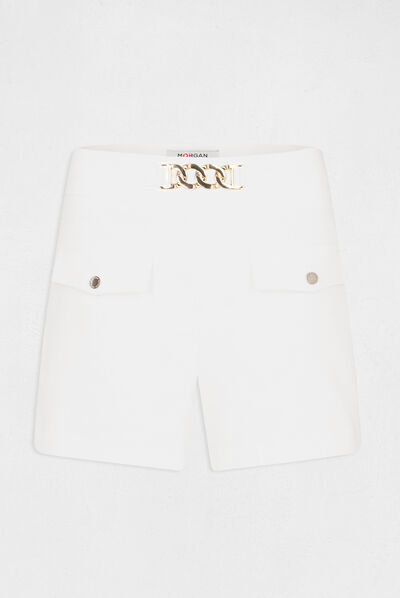Short droit taille haute avec ornement ecru femme