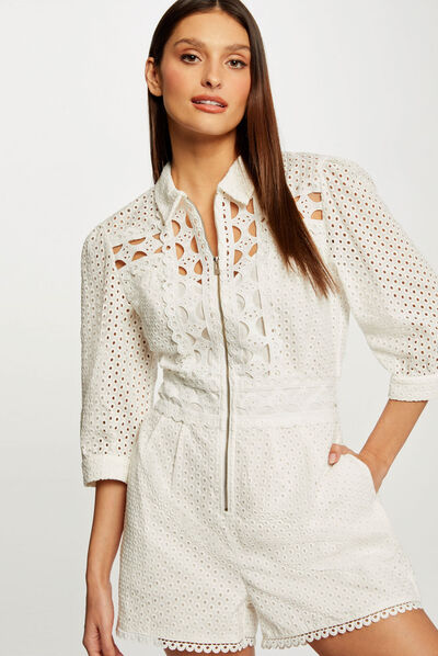 Combinaison droite broderie anglaise ecru femme