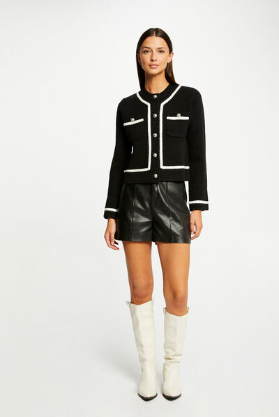 Gilet manches longues boutonné noir femme