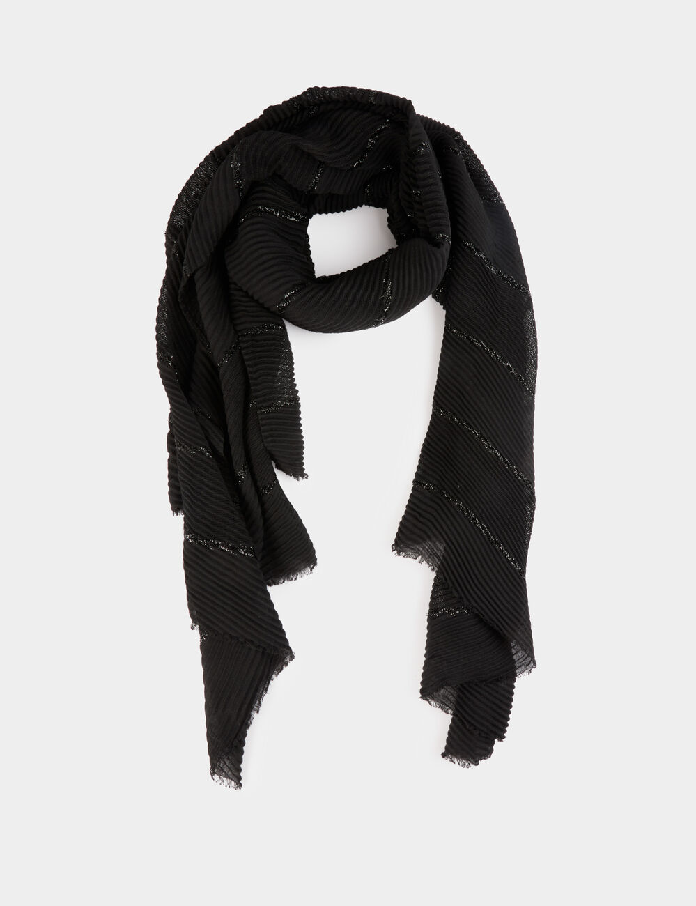 Foulard pliss&eacute; m&eacute;tallis&eacute; noir femme