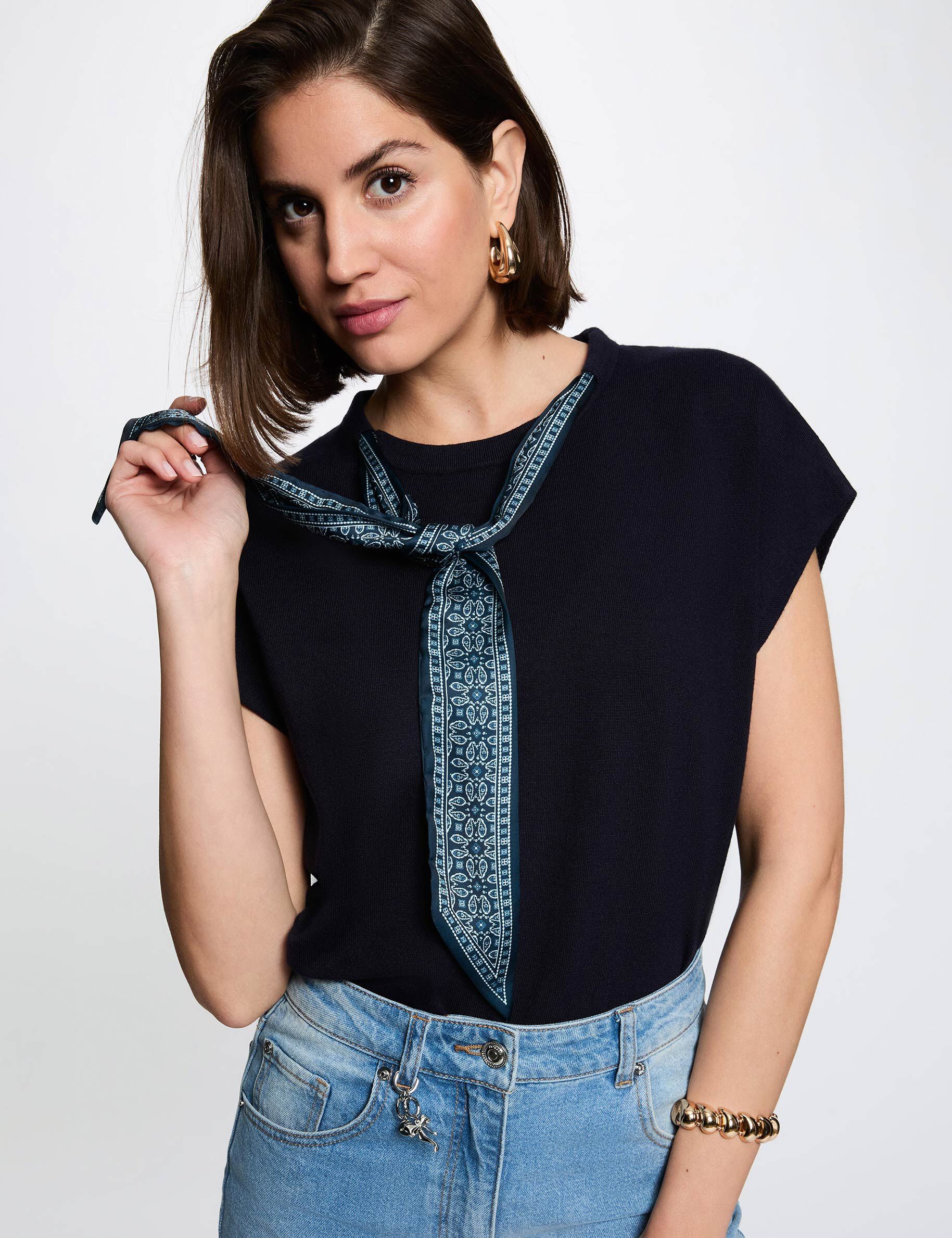 Pull sans manches bleu marine femme