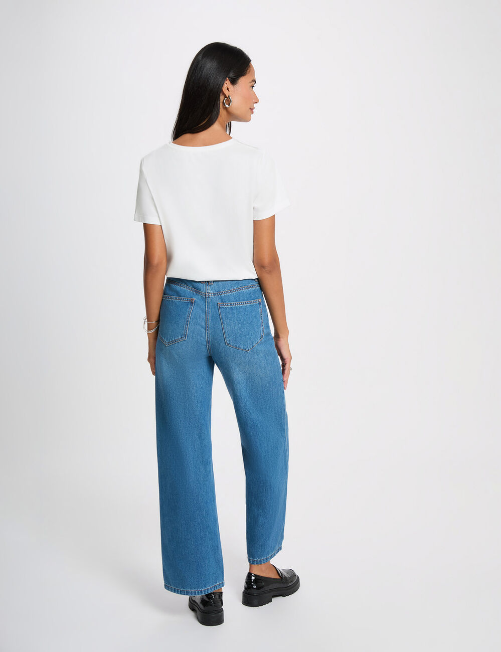 T-shirt imprim&eacute; col rond blanc femme