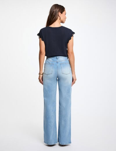 T-shirt col v manches courtes bleu marine femme