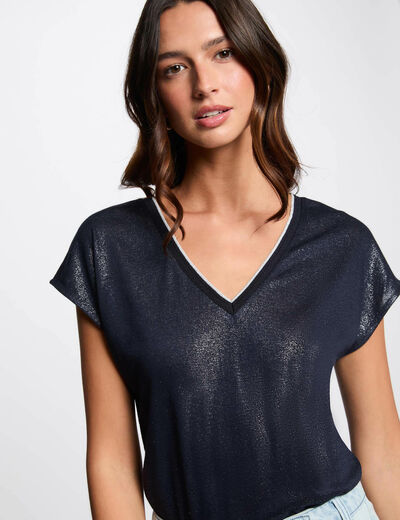 T-shirt manches courtes bleu marine femme
