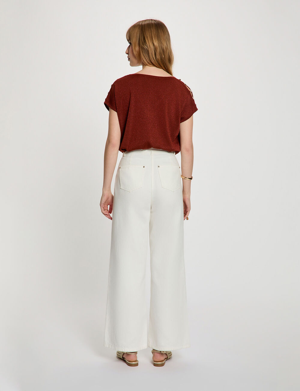 Pull oversize col v marron cognac femme