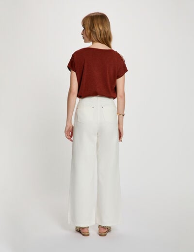 Pull oversize col v marron cognac femme