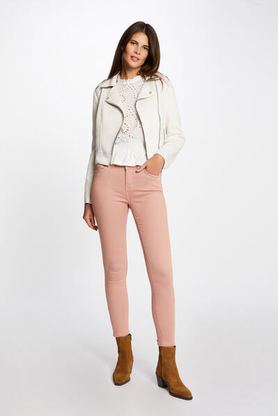 Jeans slim effet stretch vieux rose femme