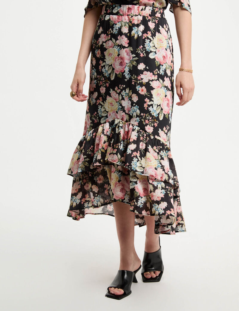 Jupe midi volants imprimée multicolore femme