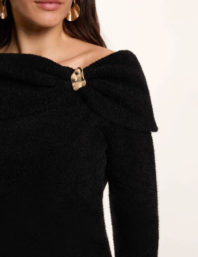 Pull col bardot noir femme