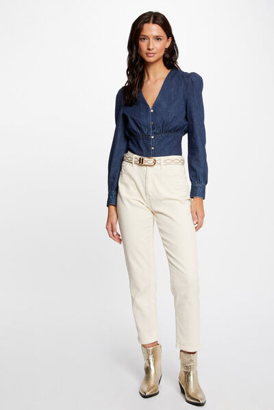 Blouse manches longues en jean jean brut femme